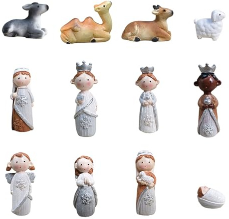 Arecobticy Figuras de belén de Navidad, de resina, escena de establo, sagrada familia, decoraciones coleccionables, figura de mesa, figuras de adorno