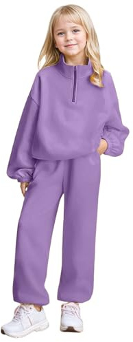 SoLu DAY8 Tuta Invernale Bambino Completo 8-13 anni Pantaloni E Felpa mezza Zip Larghi Baggy Tuta Ragazza Bambine Invernali Outfit Eleganti Comodi Casual Sportivo (Purple, 12-13 Years)