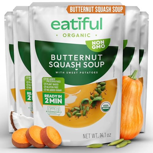 EATIFUL Butternut Squash Soup, Ready To Eat Creamy Pumpkin Soup With Sweet Potatoes, Made With Organic Vegetables, Plant Based, No Added Preservatives, Gluten Free, NON GMO, 14.1 Ounce (Pack of 5)