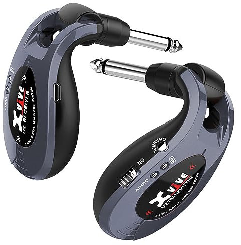 Xvive U2 - Sistema Wireless per Chitarra, Basso e altri strumenti, ricaricabile 2.4GHz, Trasmettitore/Ricevitore digitale, colore: Grigio
