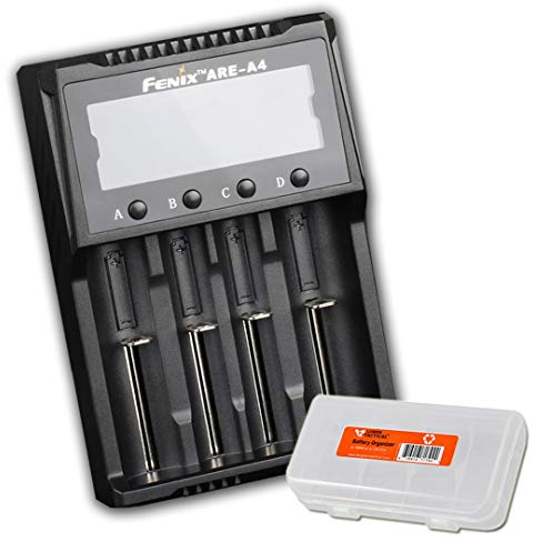 FENIX are-A4 Multifunctional Smart Battery Charger for Popular Rechargeable Batteries (18650, 21700, 16340) with LumenTac Battery Organizer