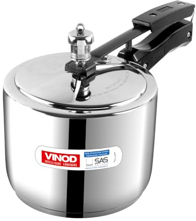 Vinod Stainless Steel Inner Lid Pressure Cooker - 118.5 oz | Sandwich Bottom Cooker | Induction and Gas Base | ISI and CE Certified - 2 Years Warranty