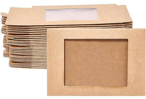 BENECREAT 30 st brun kraftpapper presentförpackning med PVC-fönster transparent rektangulär vikbar bröllop choklad godis främjar förpackningslåda, 12,5 x 8,5 x 1,5 cm