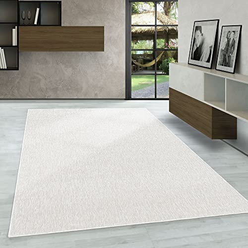 Carpetsale24 Teppich Wohnzimmer Einfarbig Schlingenflor Cut-Loop Teppich Creme 160 x 230 cm - Kurzflor Schlingenteppich Meliert Design Flachgewebe Weicher Teppiche für Schlafzimmer Küche Esszimmer