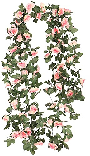 Jewlri 220cm Guirlande Fleurs Artificielles Fleurs Artificielle Vigne Guirlande Vigne Suspendue pour Mariage Décoration Jardin Maison Mariage Arche Voiture Décor (Champagne - 2pcs)