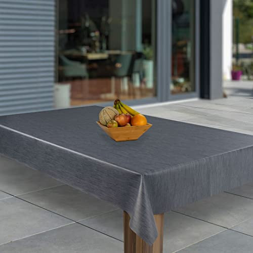 laro Wachstuch-Tischdecke Abwaschbar Garten-Tischdecke Wachstischdecke PVC Plastik-Tischdecken Eckig Meterware Wasserabweisend Abwischbar GAE, Muster:Grau Blau Leinenoptik, Größe:110x140