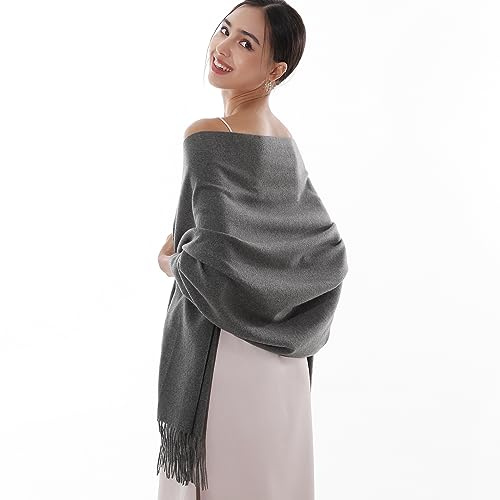 RIIQIICHY Women's Cashmere Scarf, Solid-Coloured Pashmina Shawls, Winter, Soft Thick Warm Scarves, A / dark grey, L