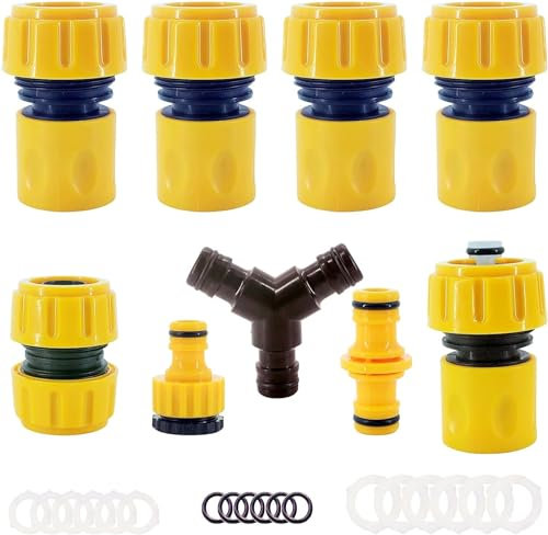 Gartenschlauch Zubehor 3/4Zoll,Schlauchanschluss Satz,9 Stück Schlauchkupplung mit Schlauchverbinder,1/2 Zwei Wege Kupplung,2in1 Wasserhahn Anschluss,Y Verteil für Garten Schlauch Schneller Anschluss