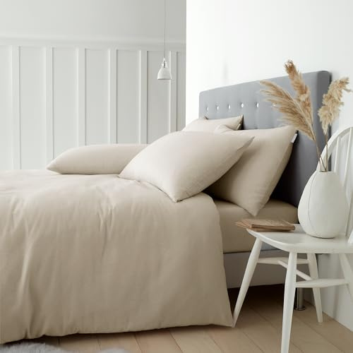 Catherine Lansfield Brushed Cotton Super King Duvet Cover Set with Pillowcases Cream