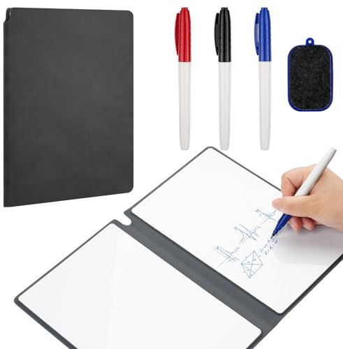 Svalor A5 Pizarra blanca borrable portátil, 17 x 24 cm, pizarra blanca borrable en seco, reutilizable, mini pizarra blanca de doble cara, A5KECABOOK-1