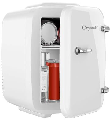 Crystals 4/10/15L Litre Mini Fridge, Table Top Small Fridge Cooler & Warmer for Car Bedrooms Desk Office, 12V DC - 220 AC, Mini Fridge for Bedrooms – Energy Efficient (White, 4L Litre)