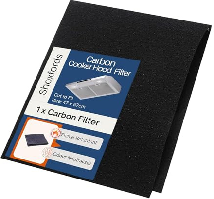 Shoxfords Carbon Cooker Hood Filter – Universal Cut to Fit Activated Charcoal Filters for Cooker Hood 47×57cm – Anti Odour High-Absorption Extractor Fan Filters – Flame-Retardant Made in Germany
