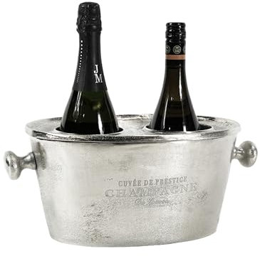 Flaschenkühler für 2 Flaschen, Weinkühler, Sektkühler, Getränkekühler aus Metall, Aluminium, Silber, Party - Kühler für Sekt und Wein - XXL 31 cm