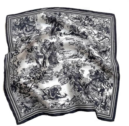 Yurosiay Écharpe en Soie de Mûrier Naturelle - Mode Imprimée - Carré, Courte, Élégant, Doux - 53 × 53 cm - Bleu Marine pour Femme