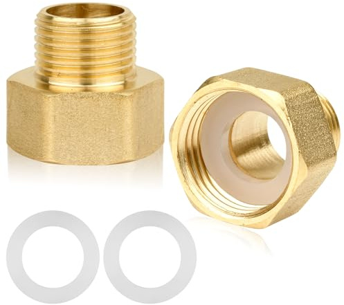 2 pezzi di riduzione da 3/8 pollici a 1/2 pollici, prolunga di riduzione 3/8 pollici esterno x 1/2 pollici interno in ottone, riduttore AG/IG con guarnizione in gomma, adattatore per la conversione di