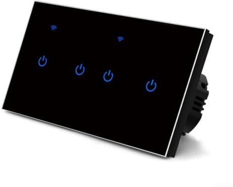 Touch Light Switch,Smart WiFi Touch Switch Tempered Glass panel LED Light Switch(4 Gang-Black)