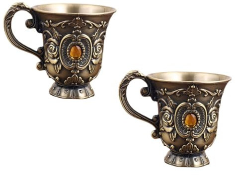 Amosfun Copas De Vino Con Adornos Retro 2 Piezas Mini Copas De Vino Grabadas A Mano Textura De Metal Para Banquetes De Aniversario De Bodas