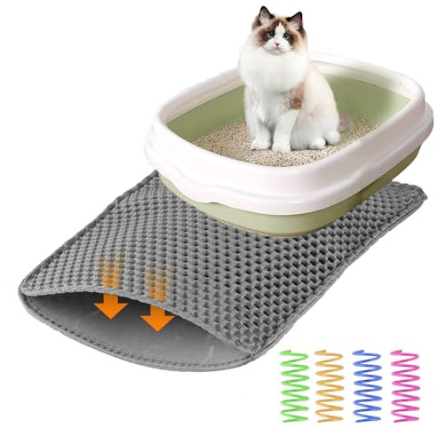 Katzenklo Matte, 45x30cm Katzenstreu Matte für Katzenklomatte,Katzenmatte Katzenklo Unterleger,wasserdichte Doppel Katzentoilette Matte Katzenstreumatte Katzenklo Teppich Cat Litter Mats+Katzenfeder