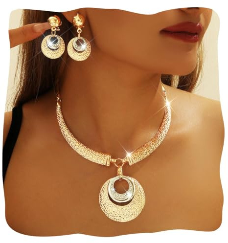 Handcess Chunky Jewelry Set Gold African Necklace Earrings Sets Vintage Statement Necklace Accessories for Women