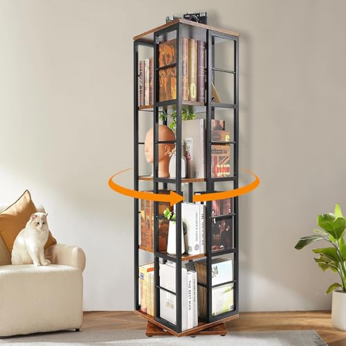 houcheyai Bibliothèque rotative à 5 étages, Rotative à 360 °Etagere Livre, Bibliotheque tournante Bois, étagère de Sol étagère Colonne Meuble de Rangement pour Chambre à Coucher, Salon, Bureau Noir