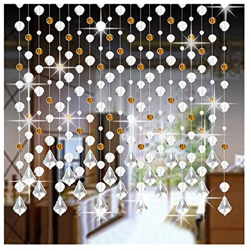 Fymlok Cortinas de Cristal,Cortinas Cuentas De Cristal Cortina de Cuentas Cristal 1m Lujo Sala Estar Dormitorio Decoración la Boda(Brown)
