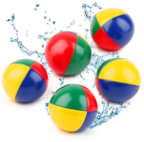 5 Pezzi Palline Giocoleria, Palline da Giocoliere Morbide, Pallines in Ecopelle Impermeabile Giocoliere da 55 mm, 60g Riempite con Miglio di Uccello Sostenibile, per Bambini e Principianti