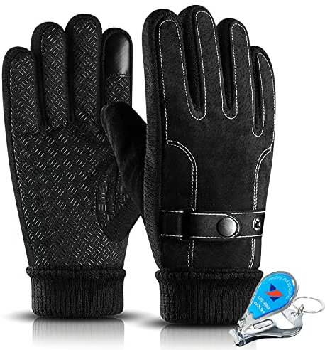 LassZone Herren Winter-Leder-Handschuhe dickes warmes Fleece Winddichte Handschuhe kältebeständig Fäustlinge Thermohandschuhe für Fahren Kleid Radfahren Motorrad Camping Outdoor Sport, Herren