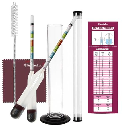 Fermtech Glass Triple Scale Hydrometer Kit – Test ABV, Brix, Gravity for Wine, Beer, Mead & Kombucha, with Microfiber Cloth & Storage Case, Easy Home Brewing Tool for All Experience Levels (Hydro+Jar)