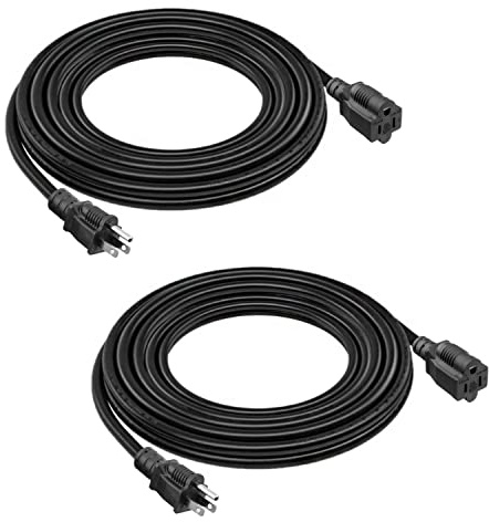BELLLIGHTS 2-Pack 15ft Extension Cord 16 SJTW AWG Heavy Duty 3 Prong Power Cord