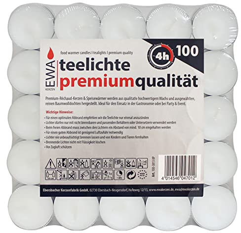 EWA - Kerzen Teelichter weiß mit Metallhülle 100 Stück ca. (ØxH) 39 x 13 mm