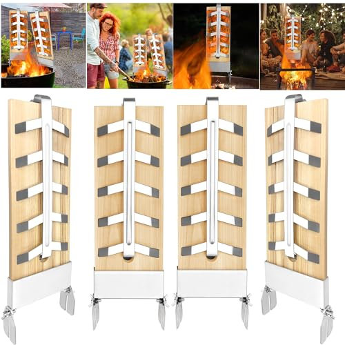 XMTECH 4 tablas de salmón con llama con soporte de acero inoxidable, tabla de salmón, tabla de ahumar para filete de salmón, tabla de barbacoa, inclinación, ajustable, para camping, brasero, barbacoa