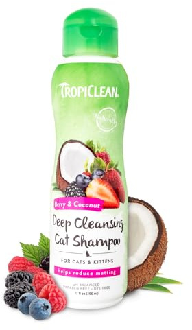 TropiClean Berry & Coconut Deep Cleansing Cat Shampoo | Kitten Shampoo Reduces Matting | Natural Shampoo Derived from Natural Ingredients | Made in The USA | 12 oz.