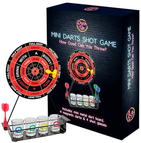 eBoutik - Novelty Fun Shots Mini Darts for 4 Players Drinking Game - Magnetic Darts & Metal Board - Ideal for Stag & Hen Parties - Joke Fathers day