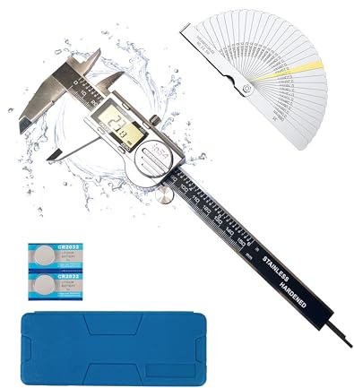 Digital Caliper Measuring Tool, 6 Inch with Feeler Gauges, IP54 Waterproof Stainless Steel, MM/Inch/Fraction, (ABS) Absolute Scale Calipers, Auto-Off LCD Micrometer Vernier Caliper