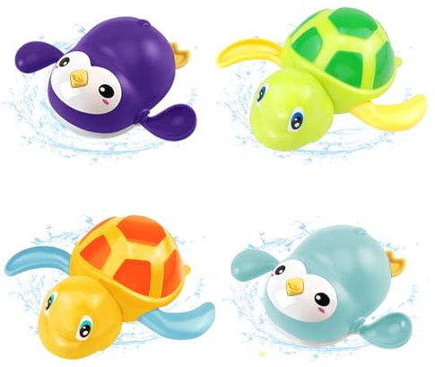 MeoZynxadril 4 Pièce Jouet de Bain Bébé, Jeux de Bain, Animaux Jouets Flottants, Jouet à Remonter Bain, Jouets Flottants, Jouet de Piscine, pour Garcon Fille