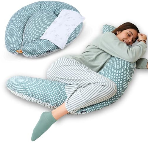 Almohada embarazada y cojin de lactancia lavable - incluye muselina para bebe - tamaño XL y multifunción 3 en 1, para dormir, apoyo para lactancia y nido bebe con relleno de espuma viscoelástica