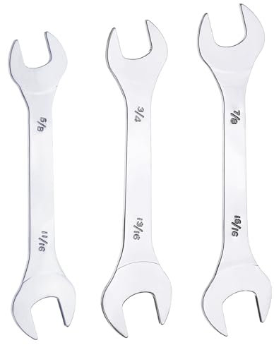 sourcing map 3pcs Double Open End Thin Wrench Set 5/8 11/16 3/4 13/16 7/8 15/16 SAE Super Thin Small Flat Head Wrench Mirror Polished Open Ended Spanner for Automotive Furniture Repair
