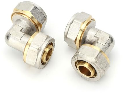 2 Stück 90° Schraubfitting Winkel für Ø16x2 mm Rohr, DVGW, UBA Konform, Messing Klemmverschraubung für Mehrschicht Verbundrohr, Klemmverschraubung für Heizungskanäle, Wasserleitung (16mm)