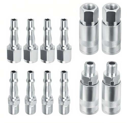 12 Pcs Air line Connectors,1/4 BSP Airline Hose Compressor Fittings | Hose Pipe Airline Connector Couplings with Male Female Thread for Air Guns, Compressors, Automotive