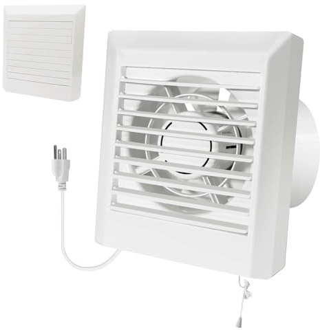 POWERENG 8 x 9.25 Inch Bathroom Exhaust Fan with Shutter Panel,77 CFM 25W Ventilation Fan for Window or Wall Mount,with a pull cord switch and US power cord