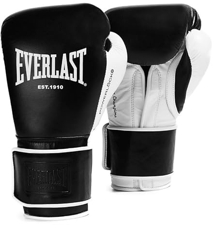 Everlast Powerlock OG Pro Fight 12oz Black/White Gloves for Bags & Competition, Advanced Foam, Ergonomic Grip, Hook & Loop - Authentic Everlast
