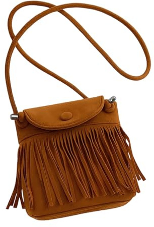 PDirat Kleine Handtasche mit Quaste, Vintage Tasche für Damen,Boho Kleidung und 70er Jahre Outfit Damen, für verschiedene Outfits und Anlässe Wie Freizeit, Arbeit, Verabredungen und Partys