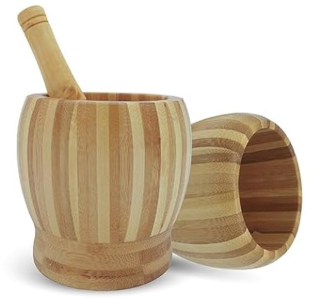 STL Pestle and Mortar Set, Bamboo Wooden Mortar and Pestle Spice Grinder for Garlic, Pepper, Herbs, Spices, Seeds & Nuts, Herb Crusher Kitchen Tool & Housewarming Gift (Large)