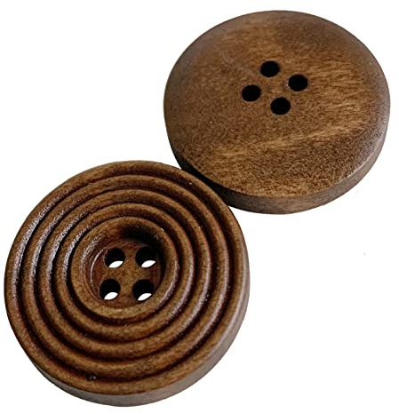 Botones de madera marrón, 25 mm, diseño de círculos tallados, costura, tejido, arte, paquete de 20 (Marrón-A)