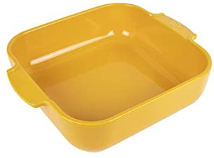 PEUGEOT - Plat Four En Céramique Carré - 28 cm (anses comprises) x 23,7 cm x 7,2 cm - Contenance : 2,7 L - Garanti 10 Ans - Fabrication Française - Coloris Jaune Safran
