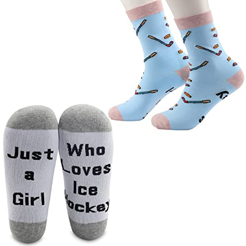 CMNIM Girls Ice Hockey Socks - 2 Pairs Novelty Socks, Lover Gift (White & Color)
