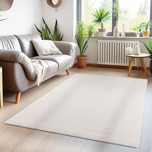Carpettex Moderner Teppich für Wohnzimmer, 60 x 110 cm, Creme, waschbar und rutschfest, modernes Design, extra weicher und flauschiger Teppich für Flur, Küche, Schlafzimmer und Kinderzimmer