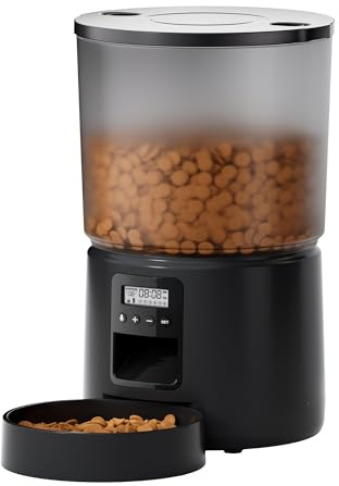 BEMOONY Comedero Gato Automatico, 5L Dispensador Comida Gatos con Temporizador Programable, 1-6 Comidas al DíA, Comedero Automatico Gato con Presione la Tapa y FuncióN de GrabacióN de 10s