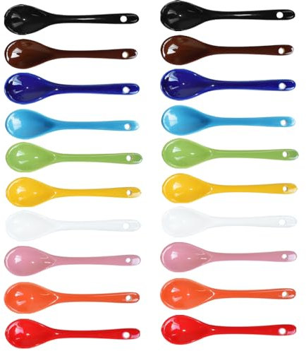 Zetatau 2 juegos de cucharas de huevo de porcelana de 10 colores, cucharas de cerámica de 5 pulgadas, café, postre, yogur, té, té lechoso