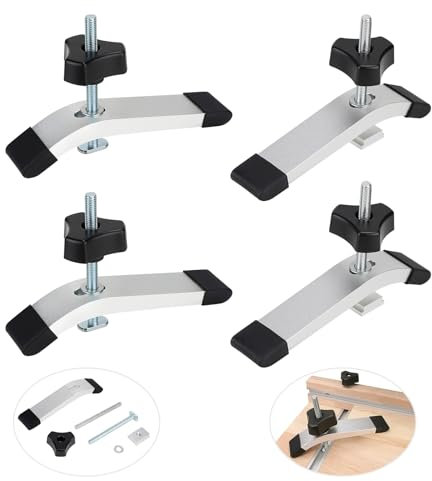 SWAWIS 4 Stück Niederhalter T-Track, T Nut Schiene Splint, Aluminiumlegierung T-Track Halteklammer Set, Schienenklemm Schnellspannklemmen für Werkzeug zur Holzbearbeitung